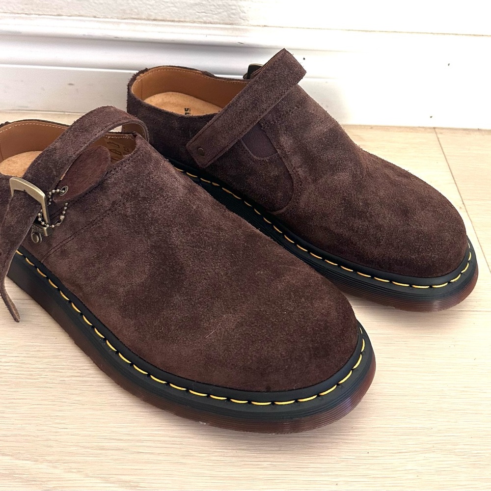 Dr Martens Isham Suede Strap Buckle Brown Slip On Fashion Shoes Men Size 12 New